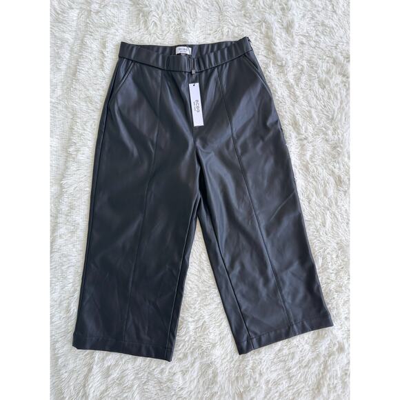 BCBG NEW YORK Faux-Leather Cropped Pants Women's Black Slash Pockets Size 10 - Picture 1 of 14